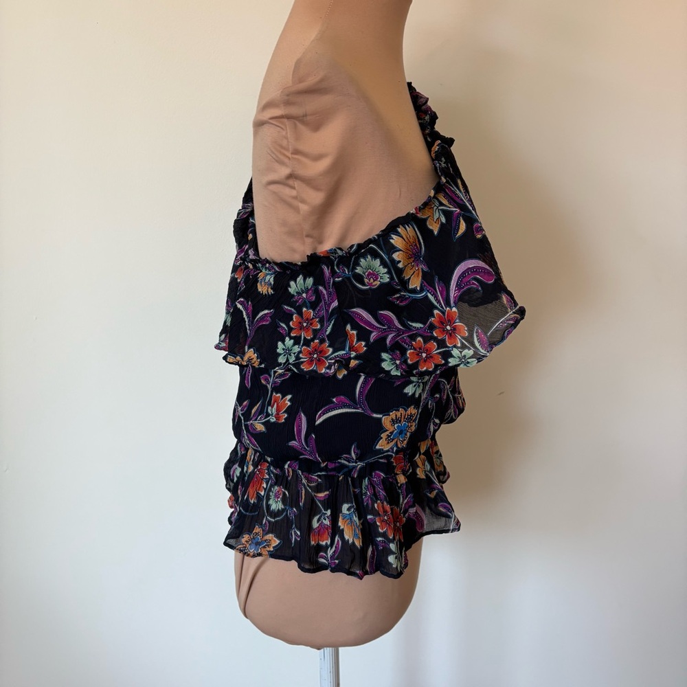 Ramy Brook Floral Printed Aurora Navy Jardin Blue One Shoulder Top EUC Small - Picture 8 of 12